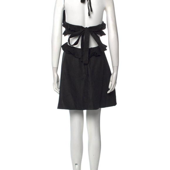 Zimmermann Postcard Linen Ruffled Tie-Back Black Mini Dress, 1/S - Picture 3 of 8
